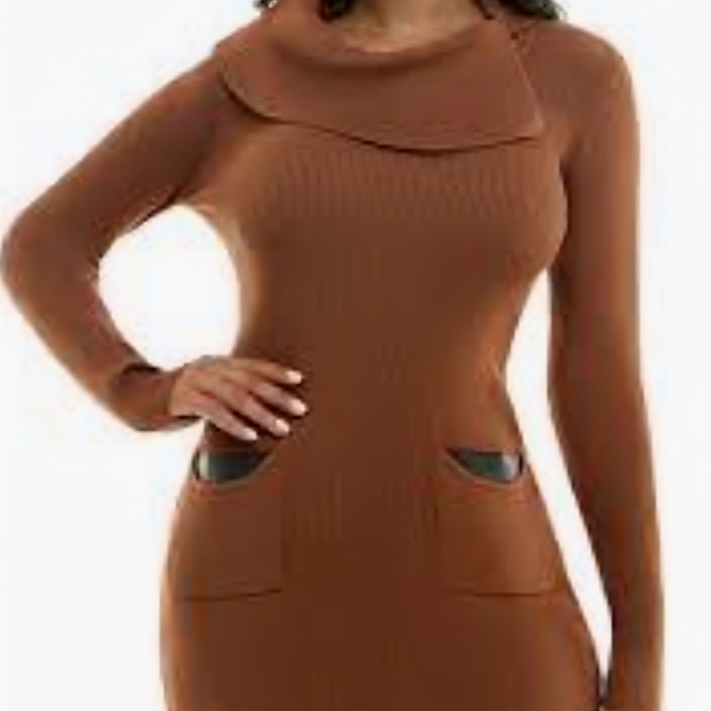 BCX Women's Cowl Neck Sweater Dress in Rich Brown Sz XL